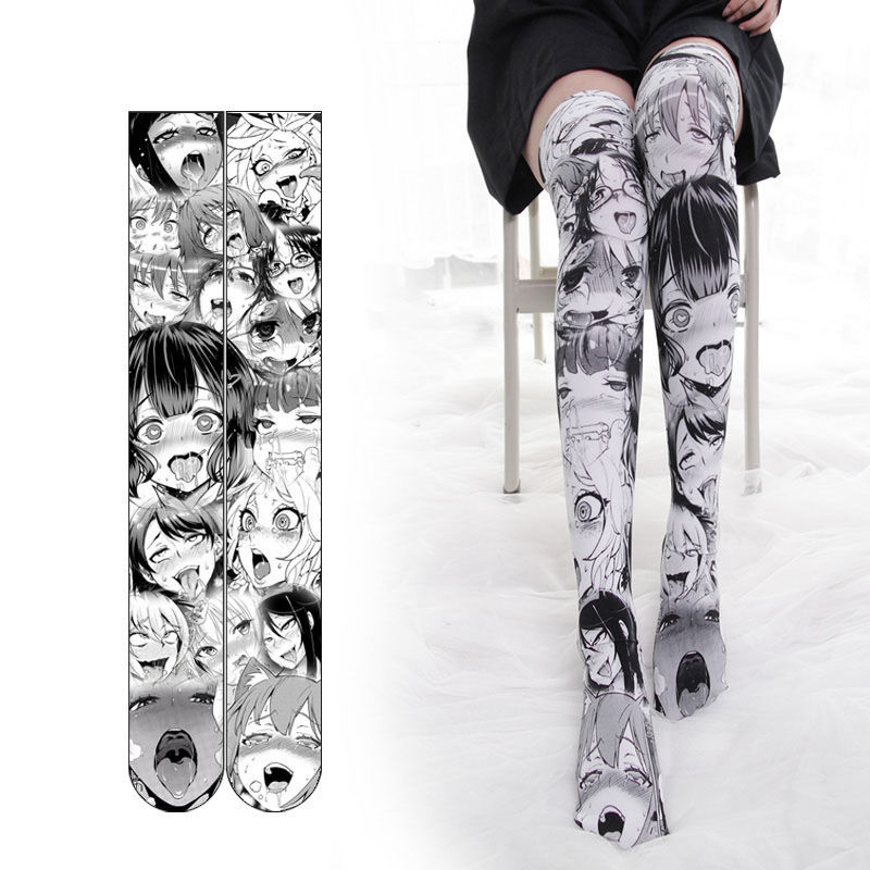 Calcetines largos de terciopelo con estampado de anime estilo B