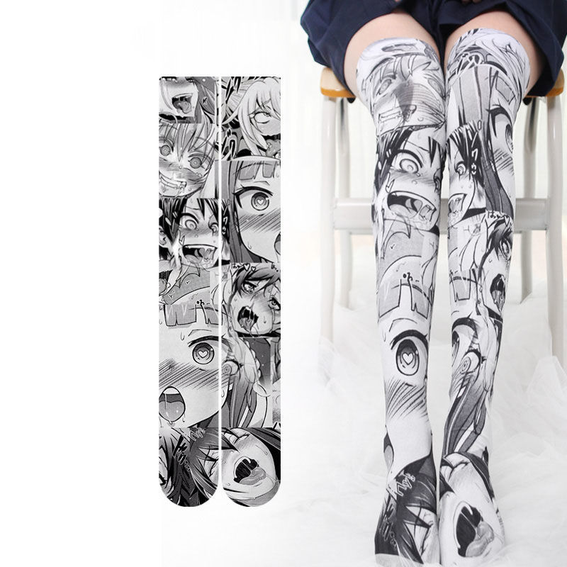 Calcetines largos de terciopelo con estampado de anime estilo A