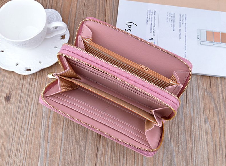 Women's Purse Long Double Zipper Handbag in different angles