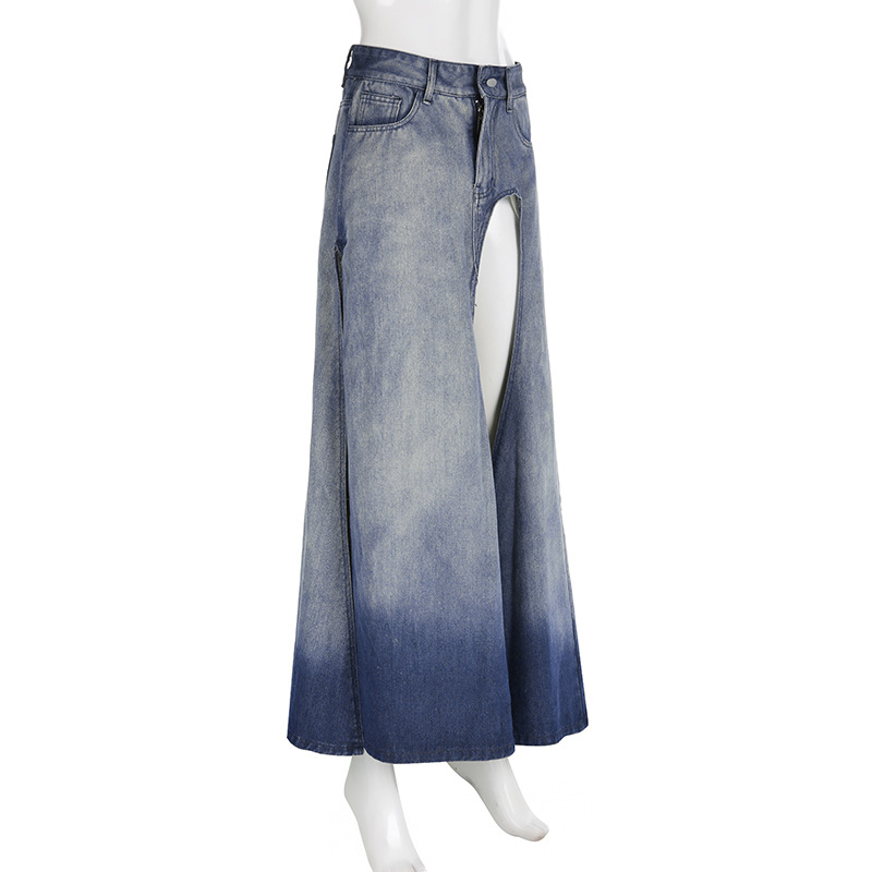 Irregular Slit A-Line Denim Skirt Image 14