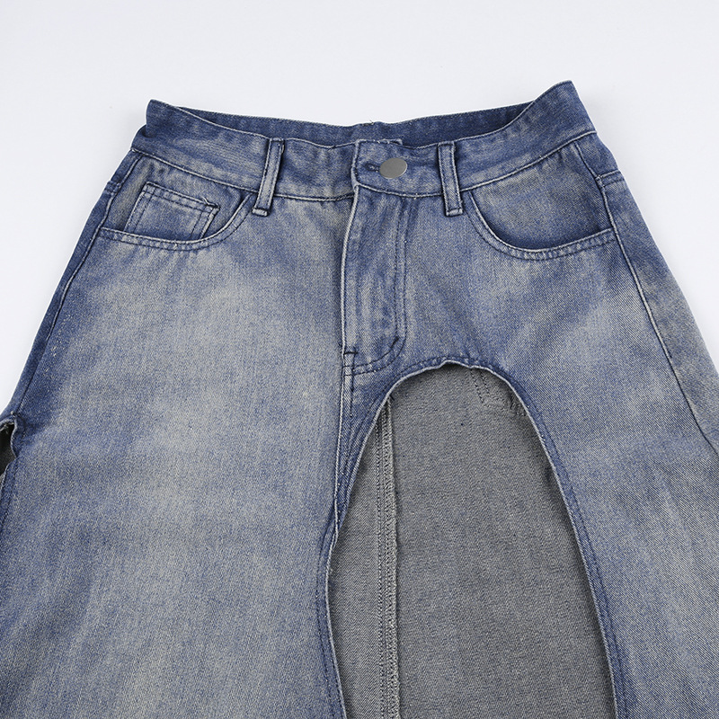 Irregular Slit A-Line Denim Skirt Image 4