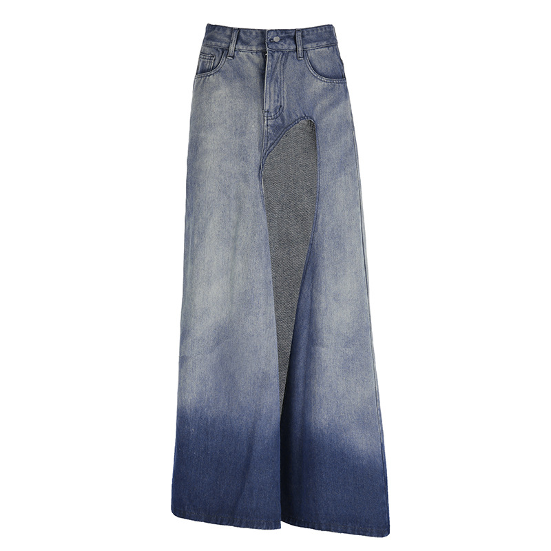 Irregular Slit A-Line Denim Skirt Image 3