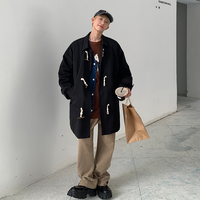 Young Men's Retro Mid-length Trench Coat Image 4
