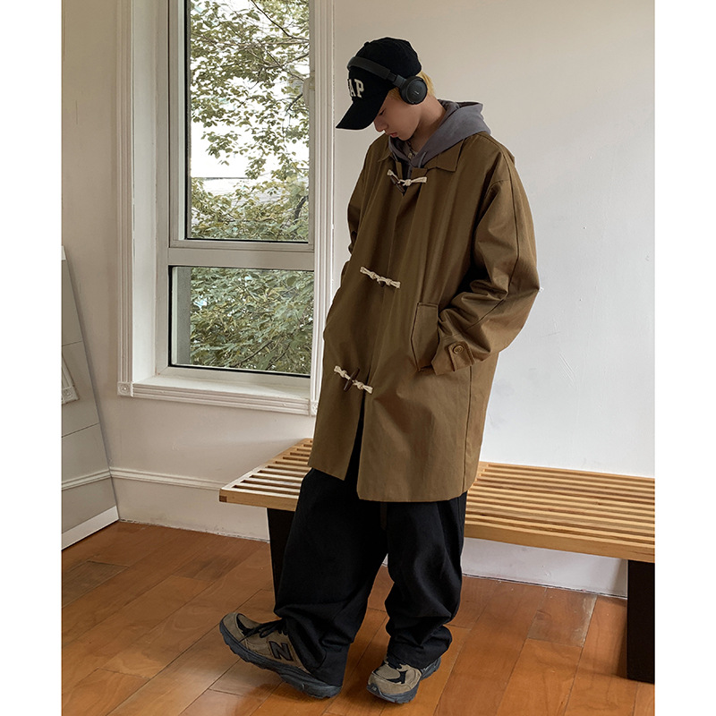 Young Men's Retro Mid-length Trench Coat Image 6