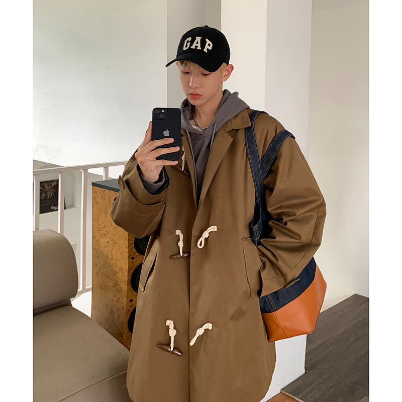 Young Men's Retro Mid-length Trench Coat Image 2