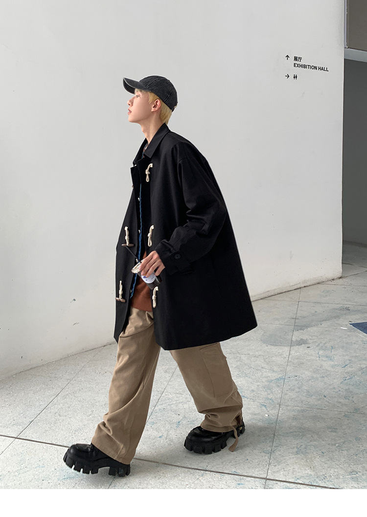 Young Men's Retro Mid-length Trench Coat Image 3