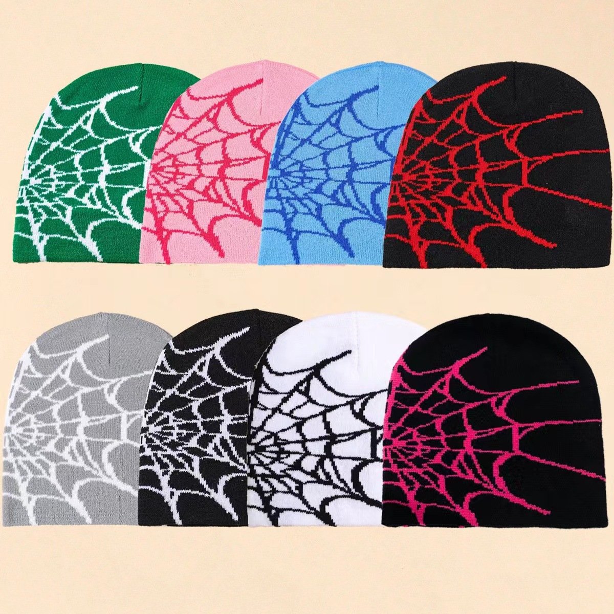 Spider Web Jacquard Knitted Hat - Image 1