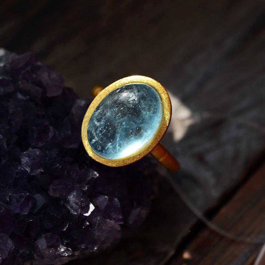 Natural Aquamarine Gold Plated Ring 2