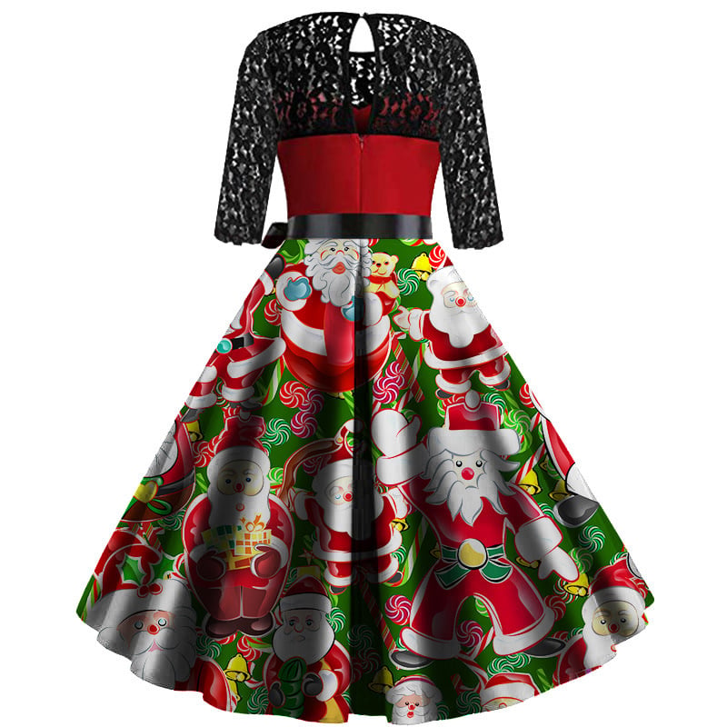 Women's Long Sleeve Stitching Christmas Dress Image 3