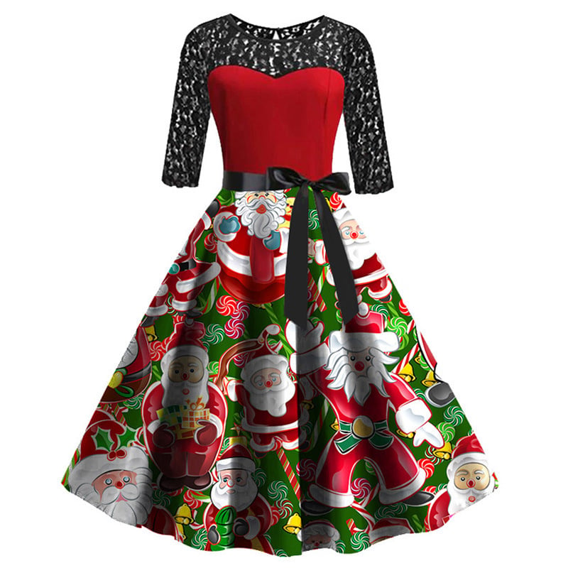 Women's Long Sleeve Stitching Christmas Dress Image 2