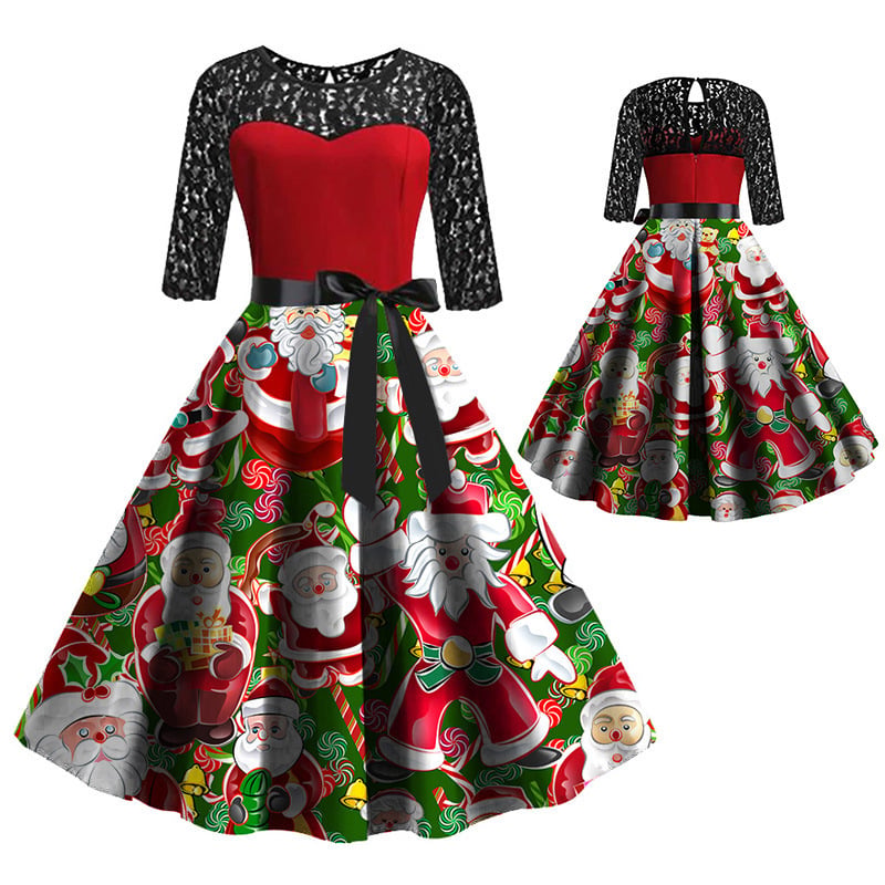 Women's Long Sleeve Stitching Christmas Dress Image 4