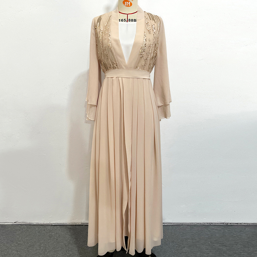 Beige Double-layer Chiffon Fashionable Outerwear Dress Image 3