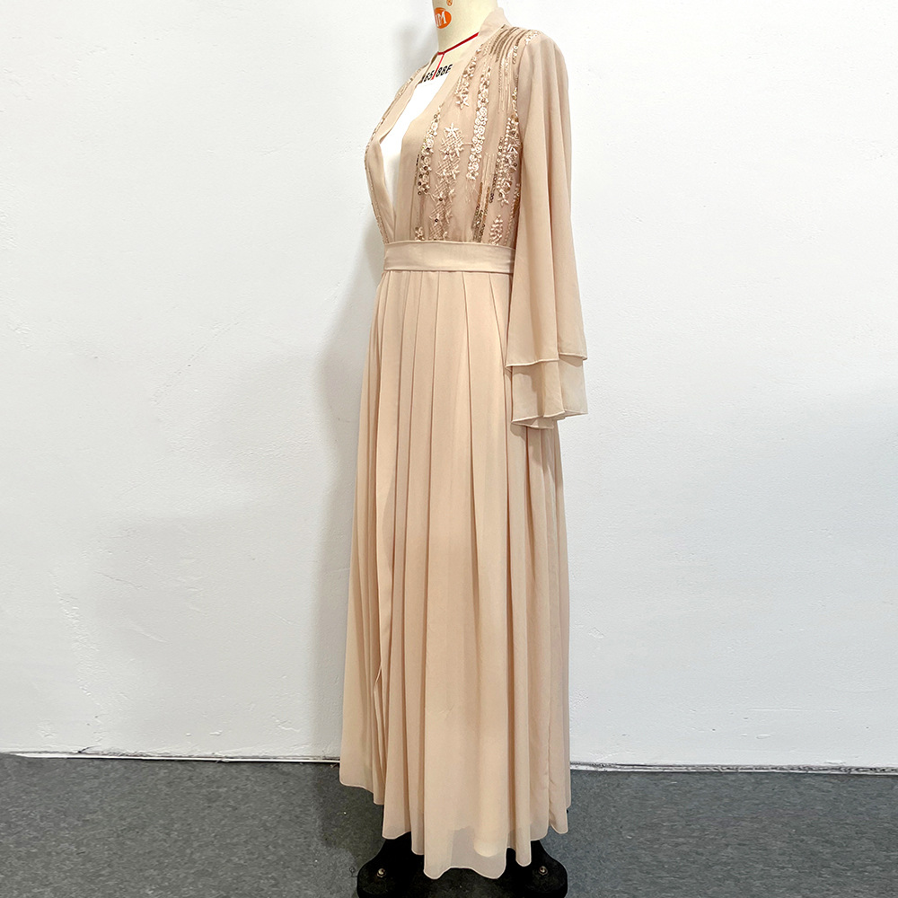 Beige Double-layer Chiffon Fashionable Outerwear Dress Image 10