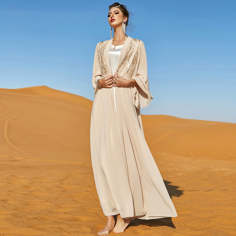 Beige Double-layer Chiffon Fashionable Outerwear Dress Image 6