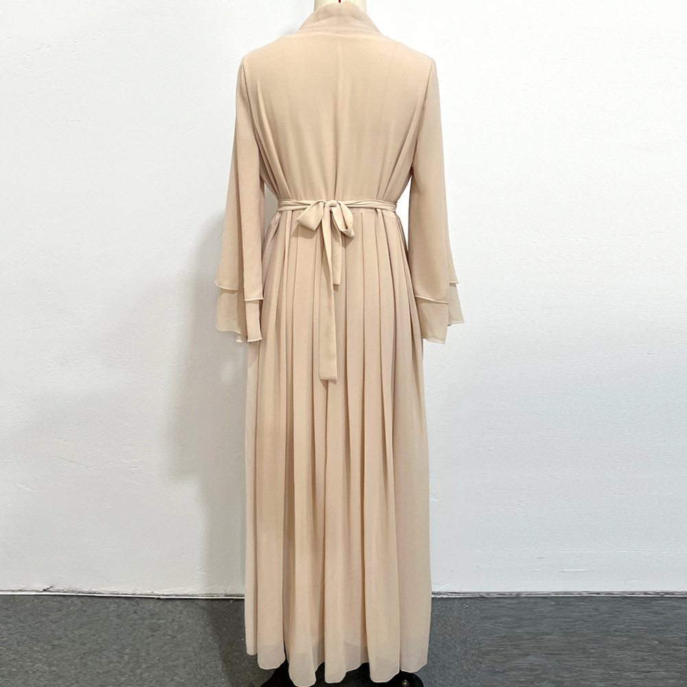 Beige Double-layer Chiffon Fashionable Outerwear Dress Image 7