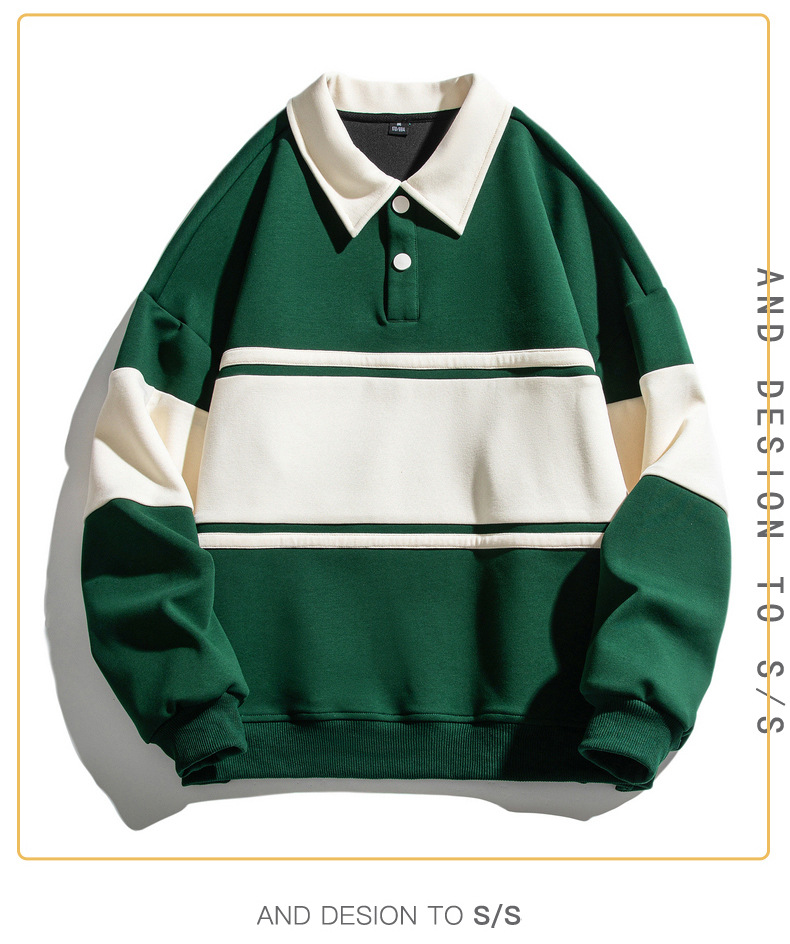 Loose Color Matching Lapel Sweater Image 2