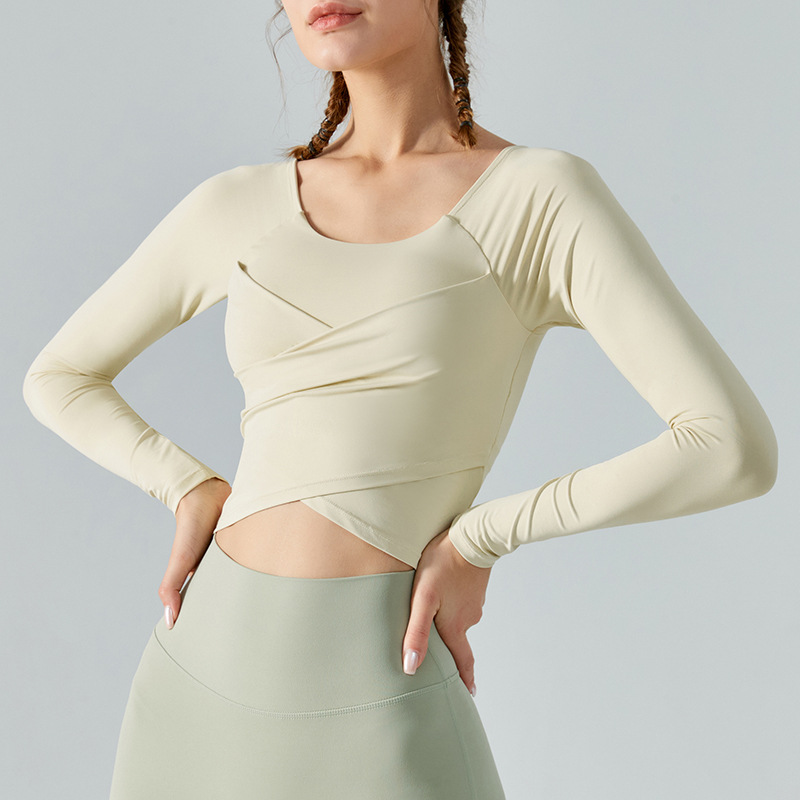 Yoga Clothes Long Sleeve Cross Pleated Workout Clothes