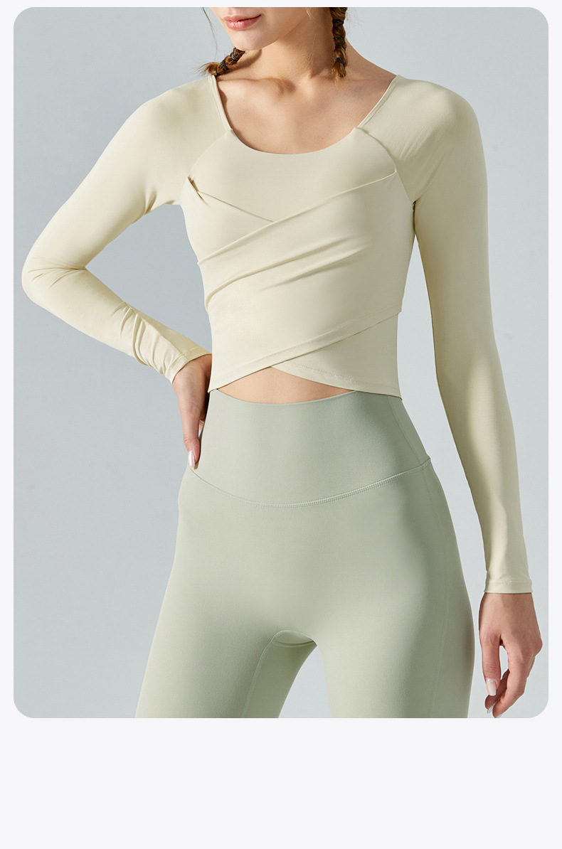 Yoga Clothes Long Sleeve Cross Pleated Workout Clothes