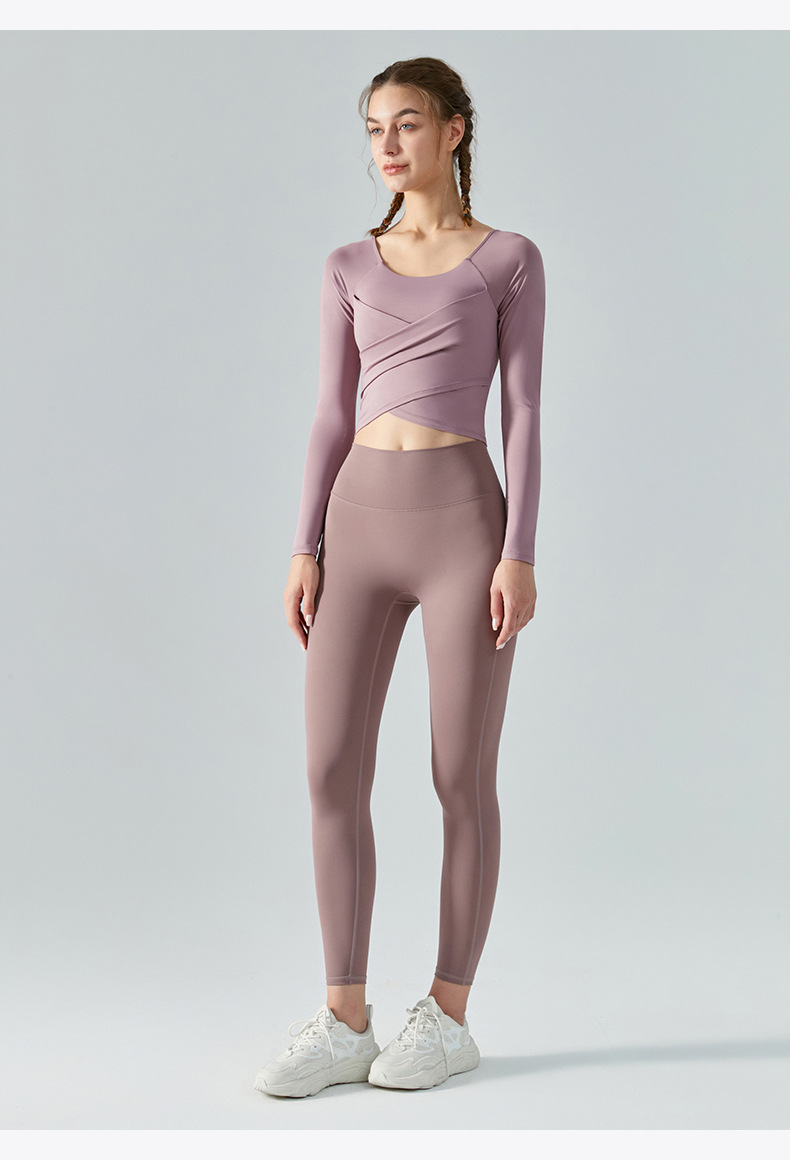 Yoga Clothes Long Sleeve Cross Pleated Workout Clothes