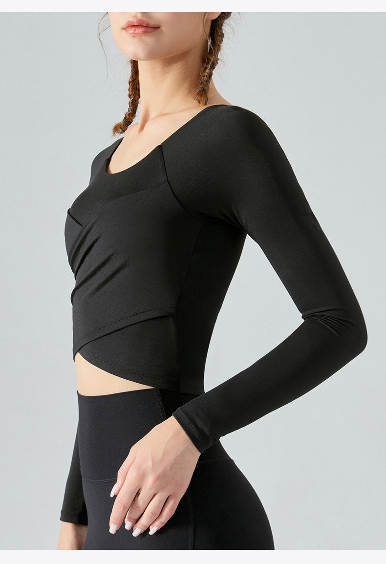 Yoga Clothes Long Sleeve Cross Pleated Workout Clothes