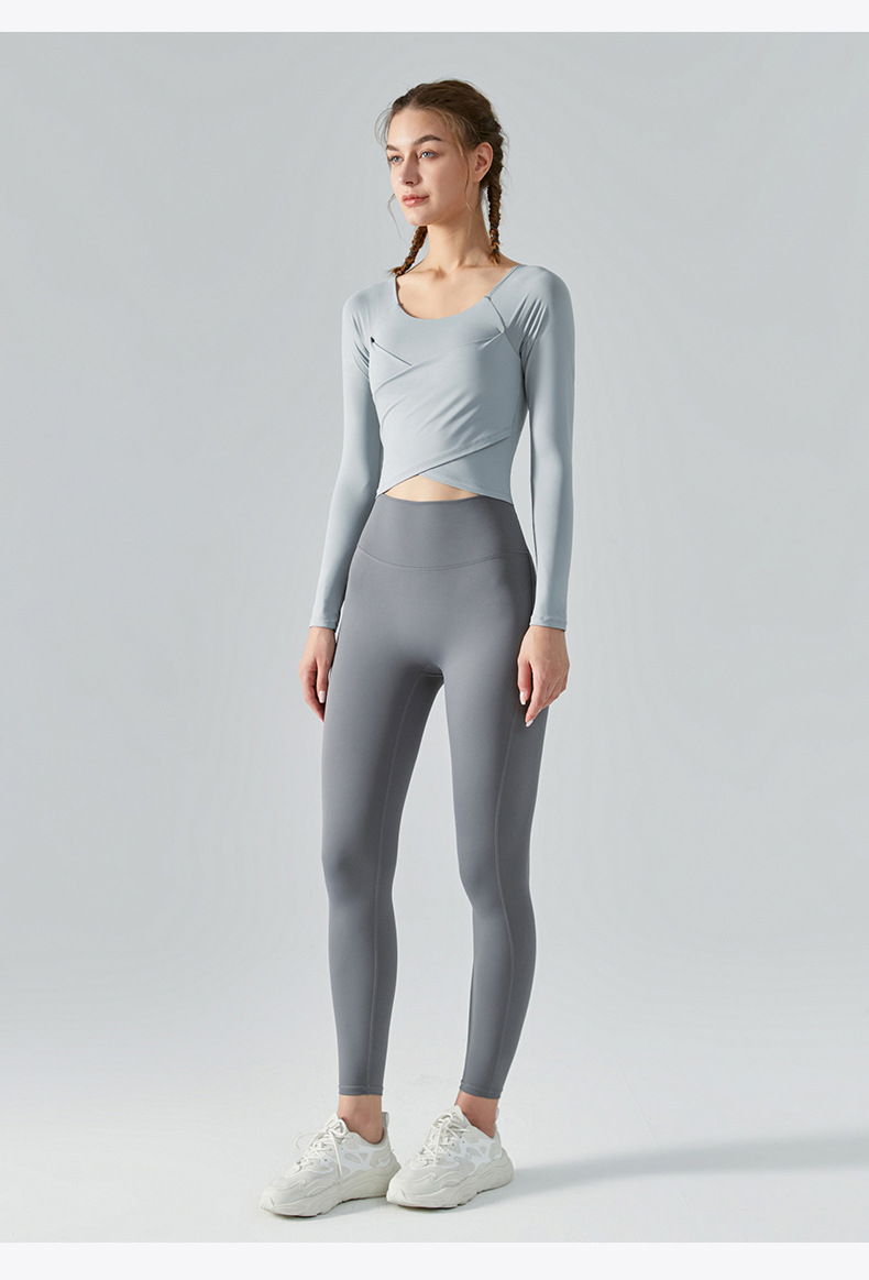 Yoga Clothes Long Sleeve Cross Pleated Workout Clothes