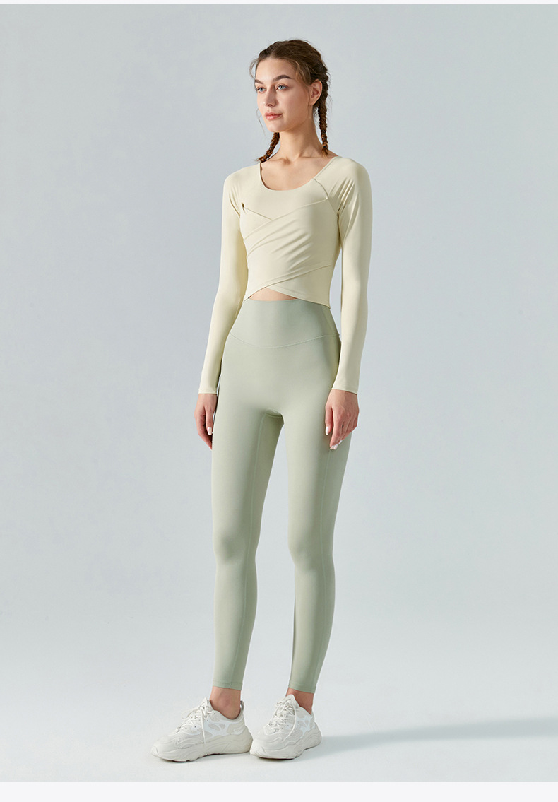 Yoga Clothes Long Sleeve Cross Pleated Workout Clothes