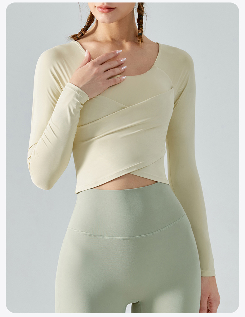 Yoga Clothes Long Sleeve Cross Pleated Workout Clothes