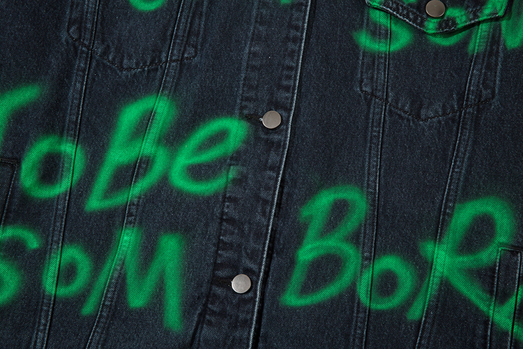Hip Hop American Letters Inkjet Patterned Denim Jacket