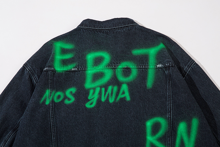 Hip Hop American Letters Inkjet Patterned Denim Jacket