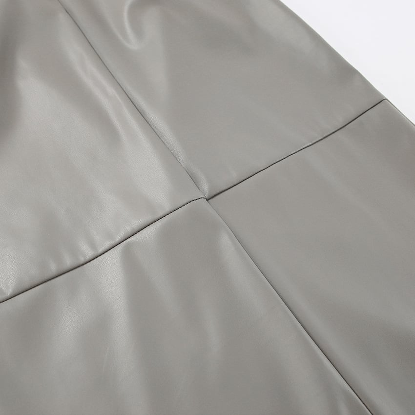 French Fashion Sexy Slit High Waist Leather Straight Skirt Image 8