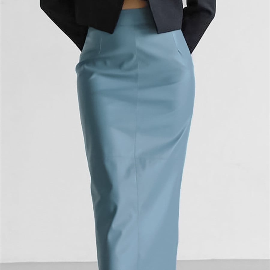 French Fashion Sexy Slit High Waist Leather Straight Skirt Image 6