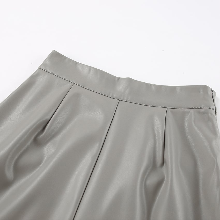 French Fashion Sexy Slit High Waist Leather Straight Skirt Image 13