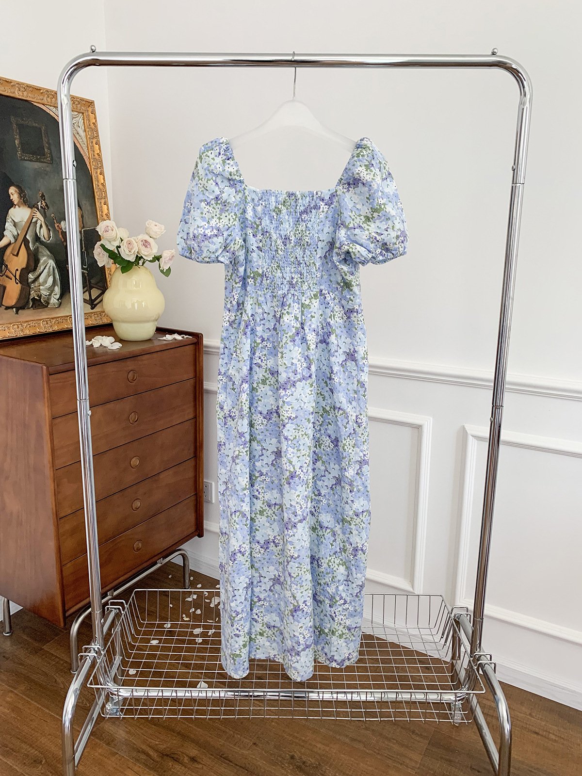Linen Puff Sleeve Mid-length Dress 9