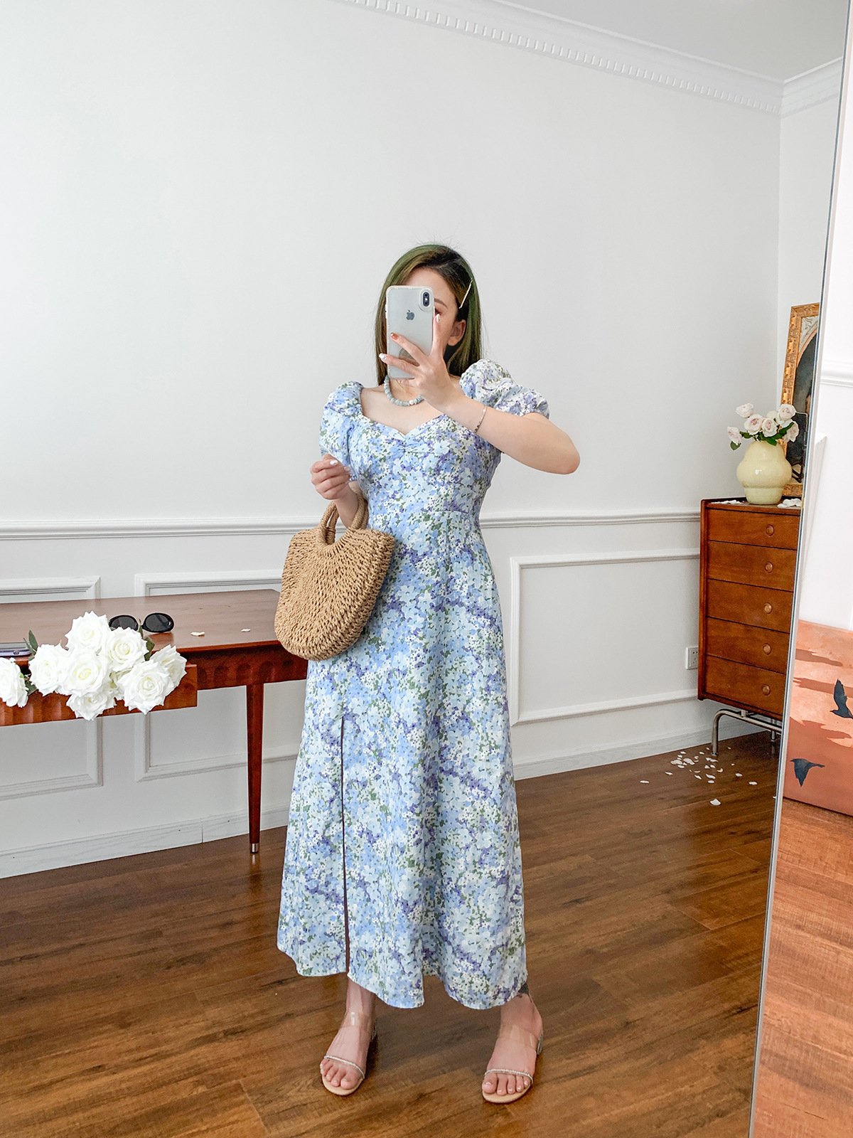Linen Puff Sleeve Mid-length Dress 8