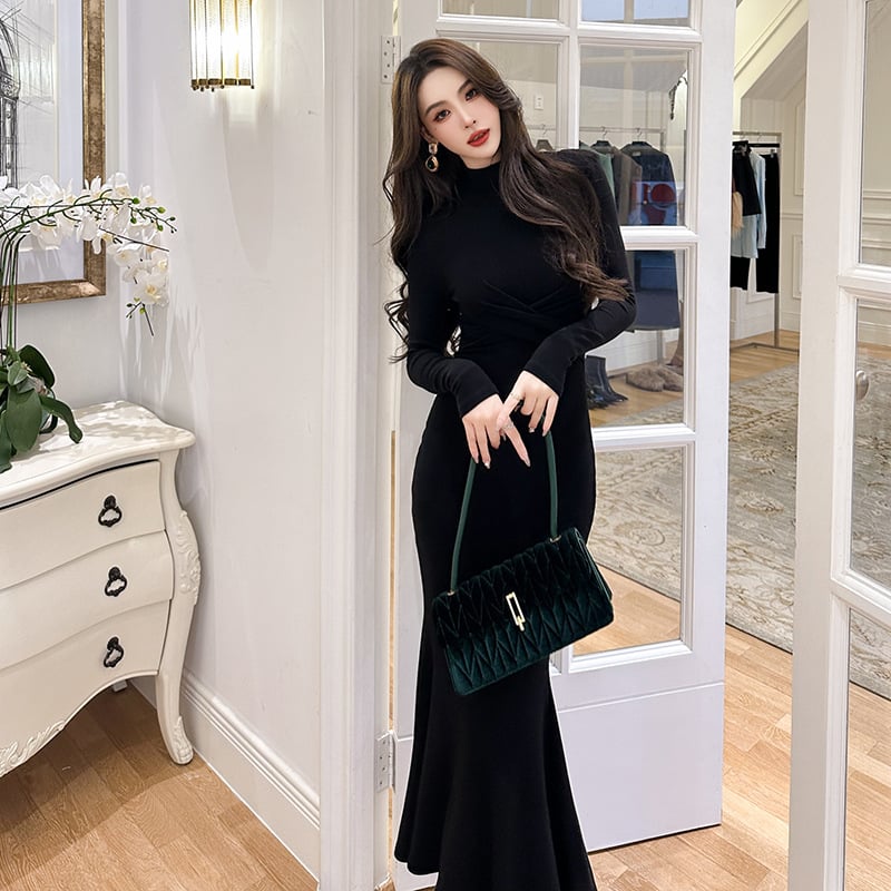 Retro Long Sleeve Slim Dress Image 2