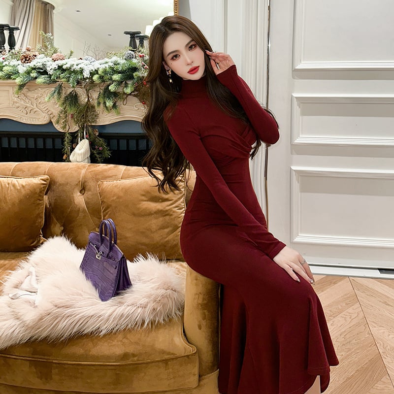 Retro Long Sleeve Slim Dress Image 4
