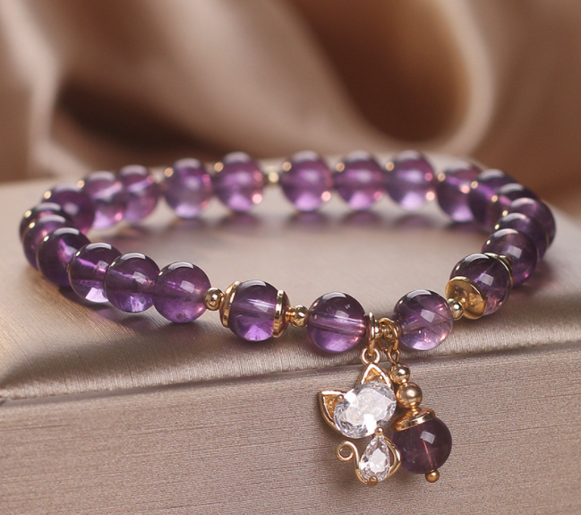 Amethyst Cat Pendant Bracelet
