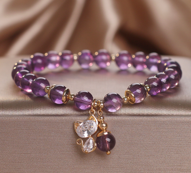 Amethyst Cat Pendant Bracelet