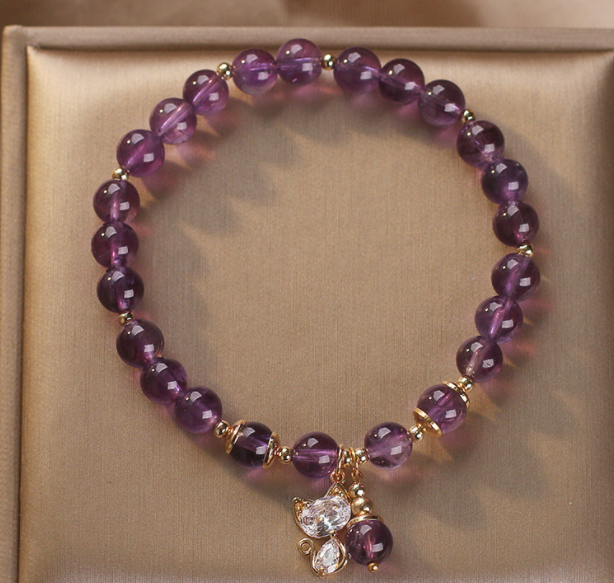 Amethyst Cat Pendant Bracelet