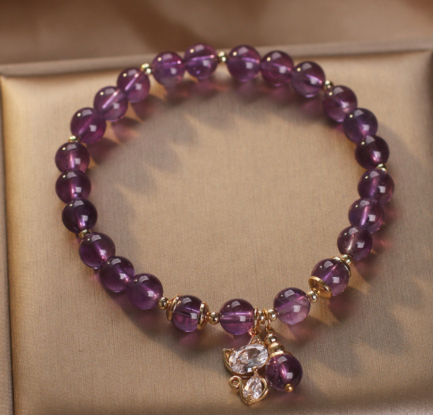 Amethyst Cat Pendant Bracelet