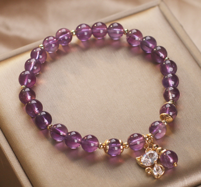 Amethyst Cat Pendant Bracelet