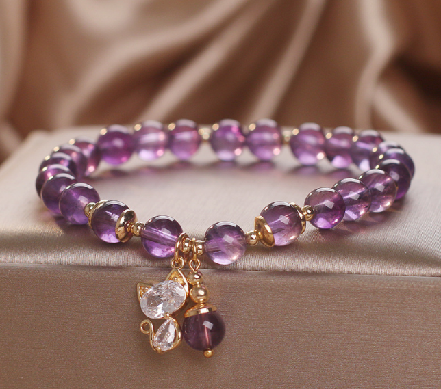 Amethyst Cat Pendant Bracelet