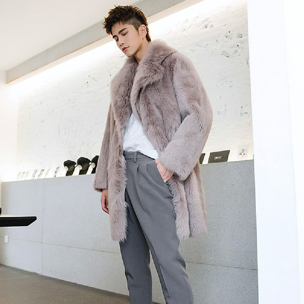 Men's Imitation Fox Fur Coat - Close Up