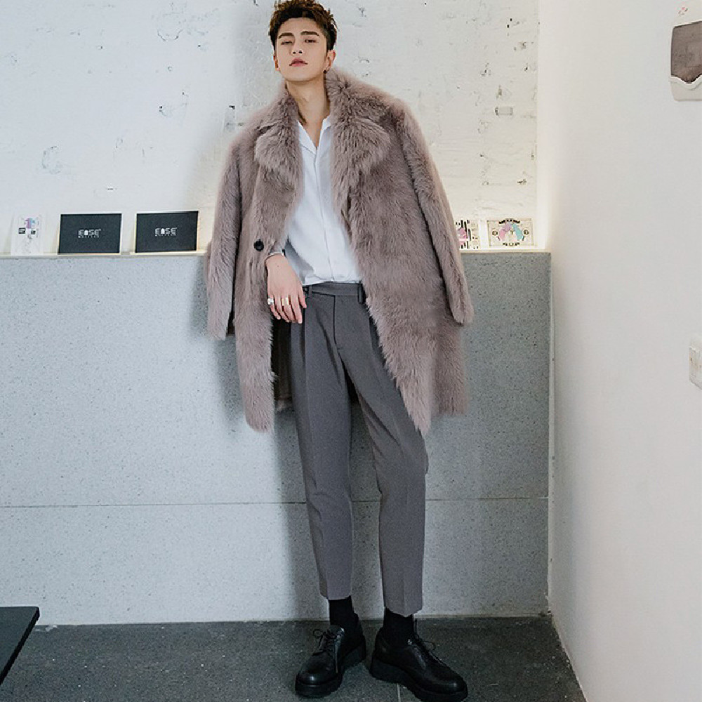 Men's Imitation Fox Fur Coat - Back View