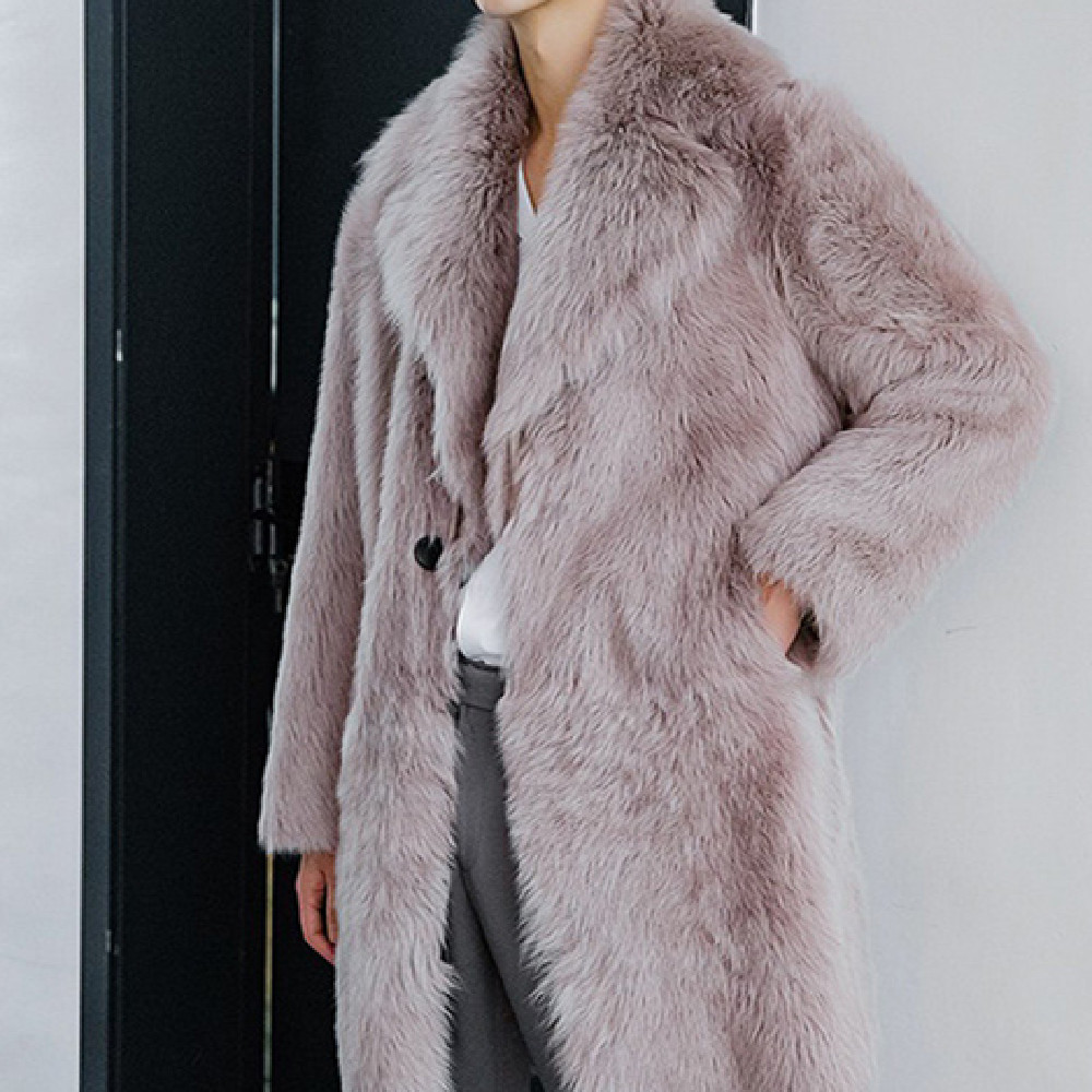 Men's Imitation Fox Fur Coat - Front View