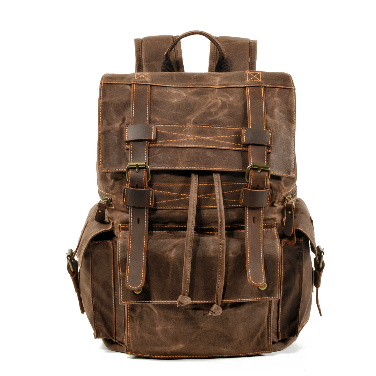 Beeswax canvas bag worn on back outdoors