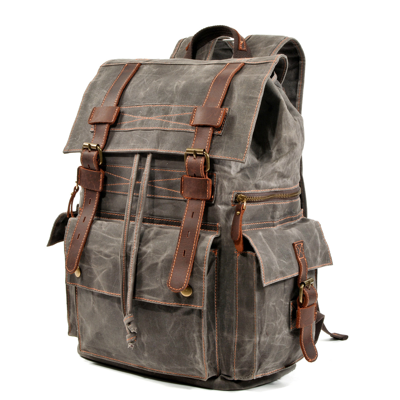 Beeswax canvas bag side profile with leather accents