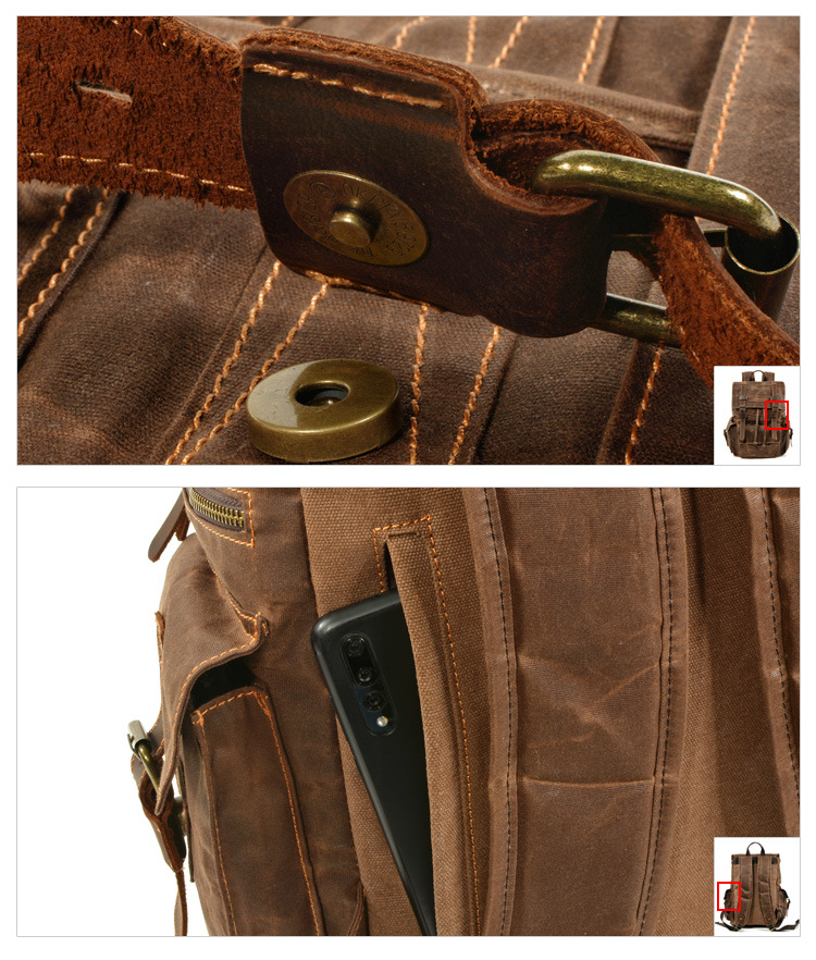 Beeswax canvas mountaineering bag front view