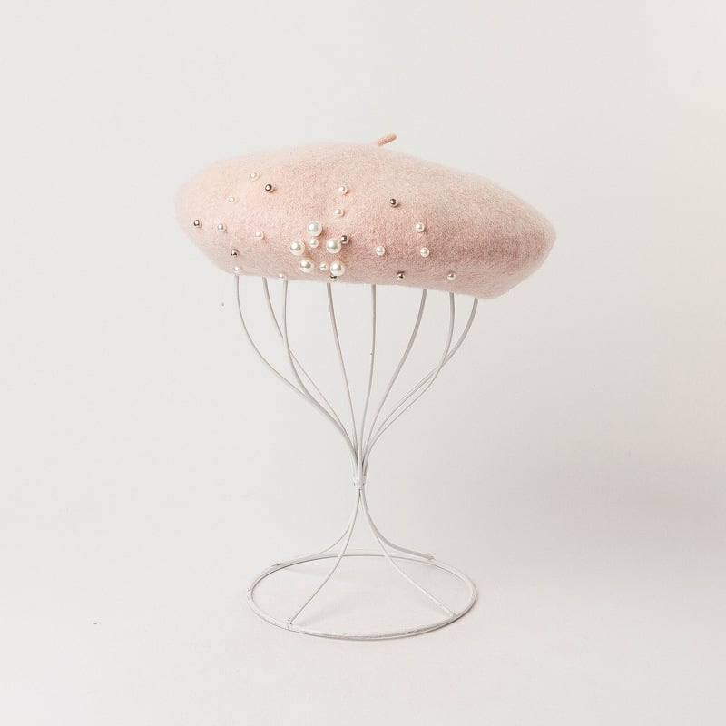 Fashion Casual Round Pearl Decorated Wool Bud Hat 2