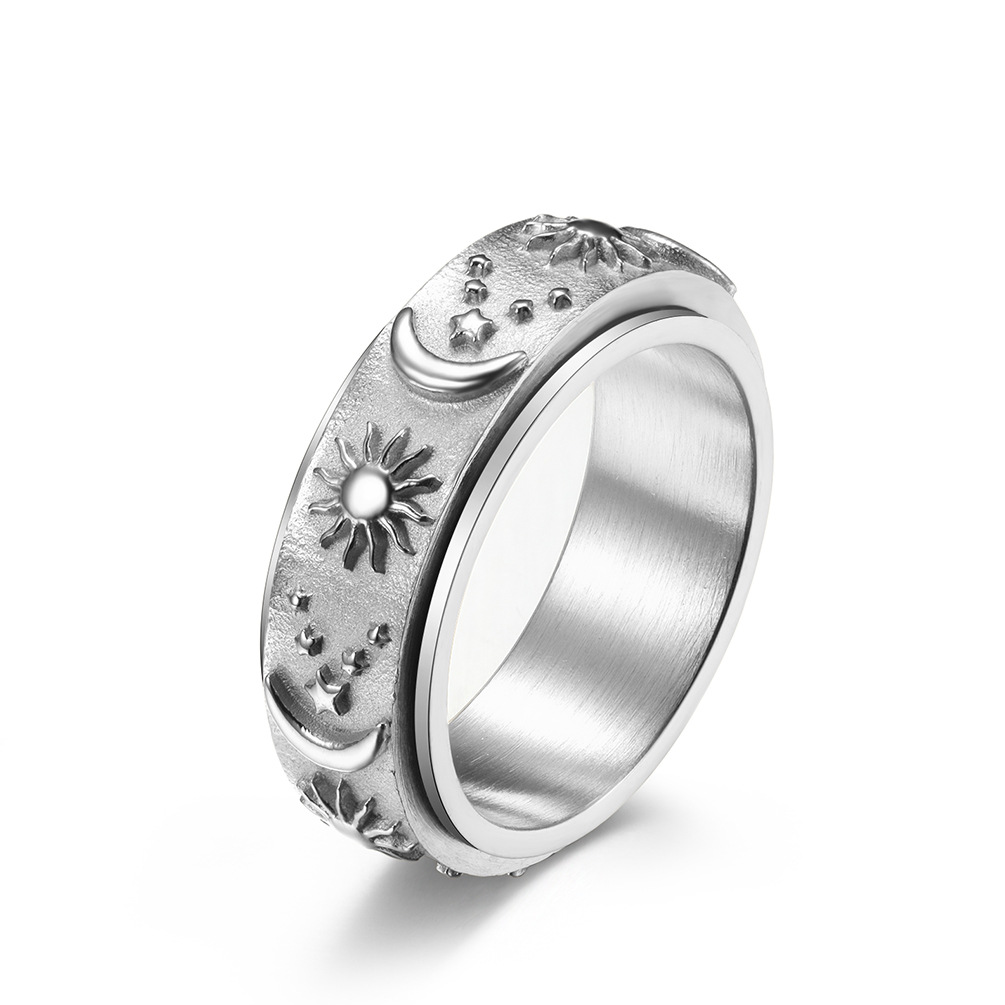 Stars Sun Moon Rotatable Titanium Steel Ring 8